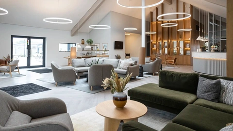 Comfortable hotel lounge interior with soft seating and contemporary style.