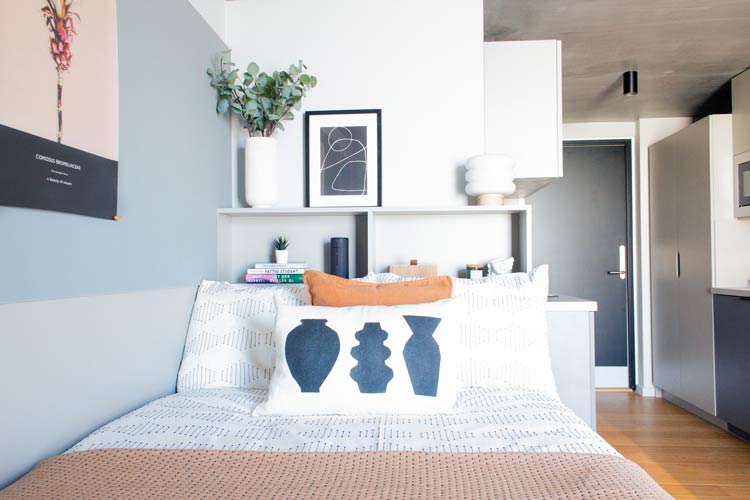 Bed design with custom headboard